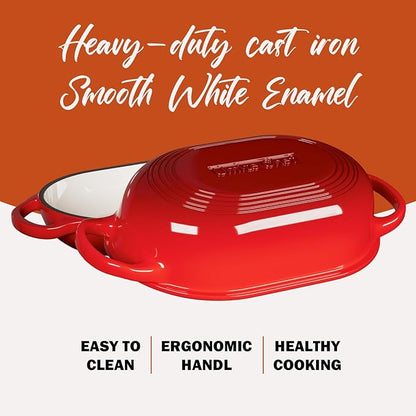 Enameled Cast Iron Sourdough Bread Oven, Dutch Oven, incl. Sourdough Bread-Baking Supplies like Banneton Bread-Proofing Basket - 5QT Loaf Cast Iron Bread Pan for Homemade Bread Baking, Red Meatloaf Pan with Lid - Image 3