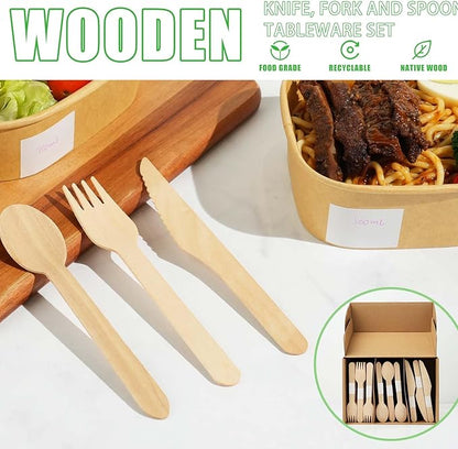 Wooden Utensils Set - Disposable Cutlery Set 360 Pieces (120 Forks 120 Spoons 120 Knives) Wooden Compostable Utensils Cutlery Combo Set- Eco-Friendly Biodegradable Utensils for Party