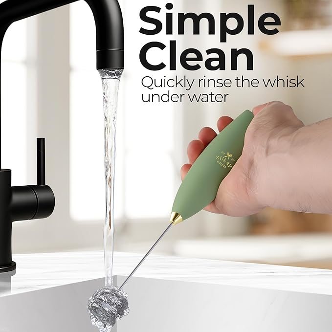 Zulay Kitchen Patented Tornado Triple Whisk Milk Frother with 4 Duracell Batteries – Handheld Foam Maker for Coffee, Lattes, Matcha & Hot Chocolate – Rich, Creamy Froth in Seconds - Olive & Gold - Image 9