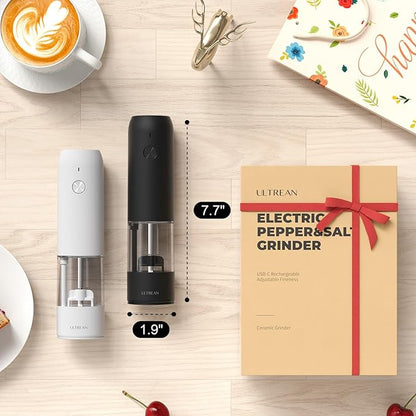 Ultrean Pepper Grinder, Rechargeable Salt and Pepper Grinder Set with 6 Adjustable Coarseness, LED Light, Automatic Grinder for Kitchen, House Warming Gifts New Home, White&Black - Image 7