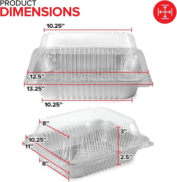 Stock Your Home 9x13 Disposable Baking Pan with Lid (10 Pack) Heavy Duty Aluminum Cake Pans with Lids, Clear Plastic Cover, Food Container for Lasagna, Casserole, Brownie, Rectangular Sheet Tray - Image 3