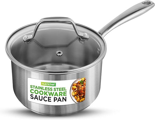 NutriChef 2 Quart Stainless Steel Saucepan with Lid - Heavy Duty Pot with Ergonomic Handles, For All Cooktops by NutriChef%E2%84%A2Kitchen