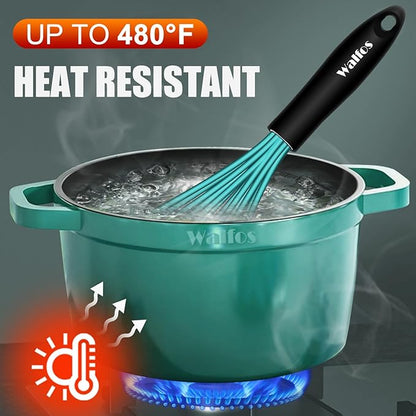 Walfos Silicone whisk,Whisks for Cooking Non Scratch, BPA Free whisk set of 4, 7+9+11in Balloon Whisks & 11in Flat Whisk, Heat Resistant(480°F).Great for Cooking in Pans, Baking, Whisking.Blue - Image 6