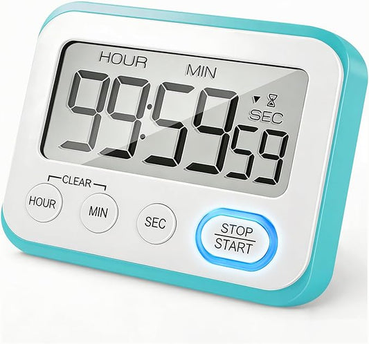 Digital Kitchen Timer Magnetic Loud Alarm, Large LCD Screen Silent/Beeping Multi-Function for Teachers Classroom Kids, Sky Blue by VOULOIR