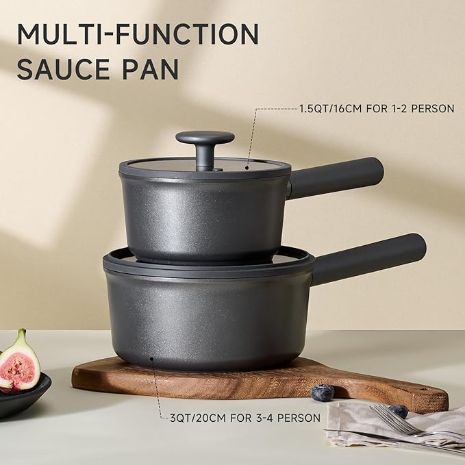 JEETEE Titanium Sauce Pan with Lid, 1.5 QT Non Stick Cooking Pots, Oven & Dishwasher Safe, Ideal for Sauces Soups and Heating Milk, PFOA/PFAS Free (Gray) - Image 2