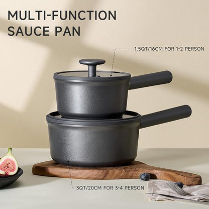 JEETEE Titanium Sauce Pan with Lid, 1.5 QT Non Stick Cooking Pots, Oven & Dishwasher Safe, Ideal for Sauces Soups and Heating Milk, PFOA/PFAS Free (Gray) - Image 2