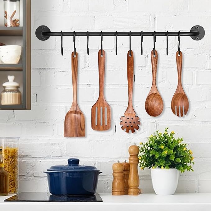 Wooden Spoons for Cooking Non-Stick Kitchen Pan Toolset 5 PCS Set,Natural Kitchen Utensils Spatula, Wooden Cooking Utensils Spoons, Fried Spatula and Salad Fork, Pasta Spoon, Wooden Spoon Set - Image 6