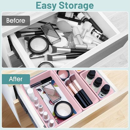 WOWBOX 25 PCS Plastic Drawer Organizer Set, 4 Sizes Desk Drawer Divider Organizers and Storage Bins for Makeup, Jewelry, Gadgets for Kitchen, Bedroom, Bathroom, Office, Pink - Image 4