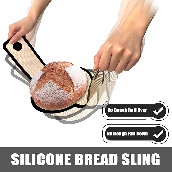 Silicone Bread Sling for Dutch Oven, Non-Stick & Easy to Clean Bread Baking Mat Set, 2 Pcs Reusable Bread Sling with Long Handle to Transfer Sourdough (Black, 2PCS Round) - Image 5