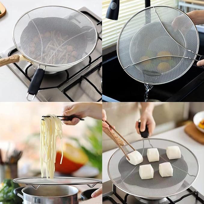 Large Splatter Screen for Frying Pan, 15 Inch Stainless Steel Grease Splatter Guard, Mesh Frying Screen Keeps Kitchen Clean and Protects Skin From Burns - Image 4