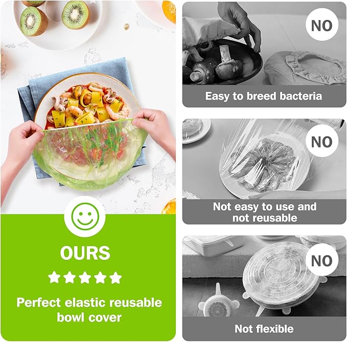 Mwellewm Plastic Bowl Covers Elastic Reusable Food Storage Stretch Saran Wrap Shower Caps Fresh Keeping Bags Bowl Covers for Bread Proofing Alternative to Foil for Family Outdoor Picnic 3 Size(120) - Image 3
