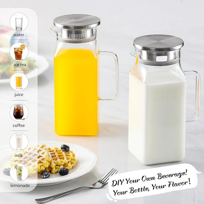 Netany 2 Pack 1.2 Liters/40 oz Small Square Glass Pitcher with Lid and Handle for Fridge, Iced Tea and Coffee Carafe Storage Container, Resistant to Hot and Cold Borosilicate Jug - Image 3
