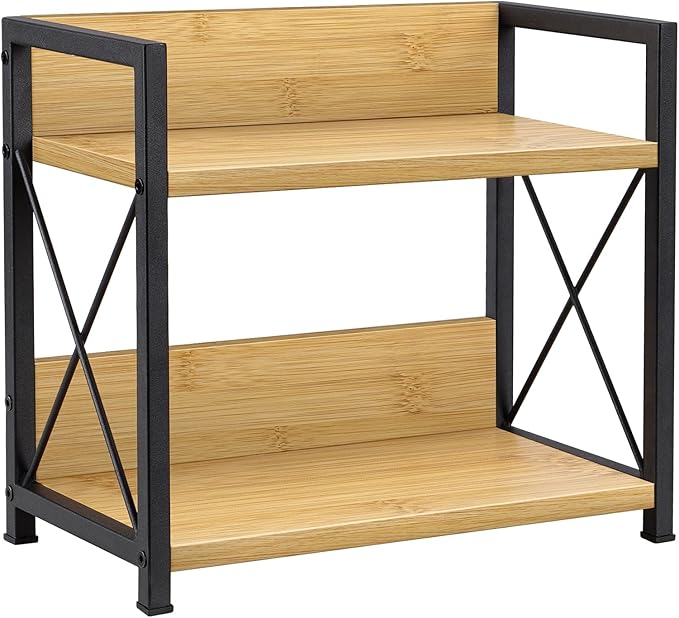 Giikin Countertop Shelf Organizer, 2 Tier Kitchen Spice Rack Organizer for Countertop, Wood Coffee Counter Shelf Organizer for Home (Bamboo, S) by Giikin