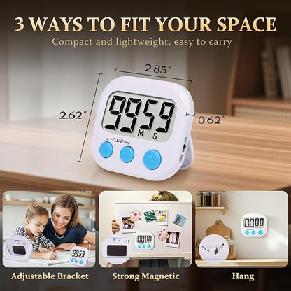 12 Pack Digital Kitchen Timer Small Classroom Timers for Kids Teachers (White) - Image 4