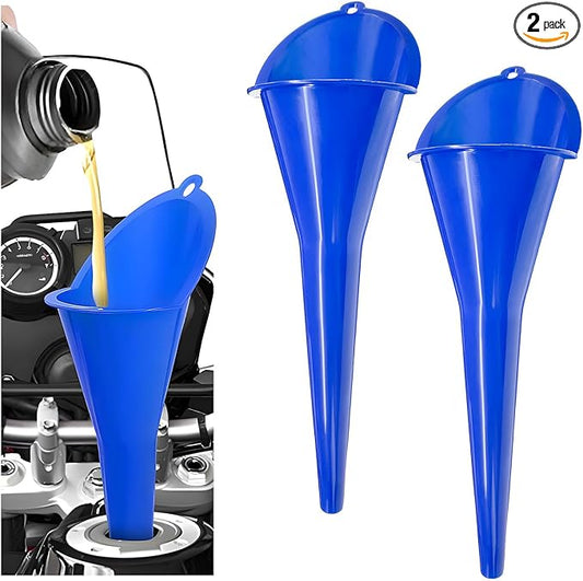 2 PCS Oil Funnel, Plastic Long Neck Multi-Purpose Spill Saver Funnel, Engine Oil Funnels for Filling Oils Gas Water Diesel Fuel Lubricants for Car Motorcycle ATV Boat (Blue)