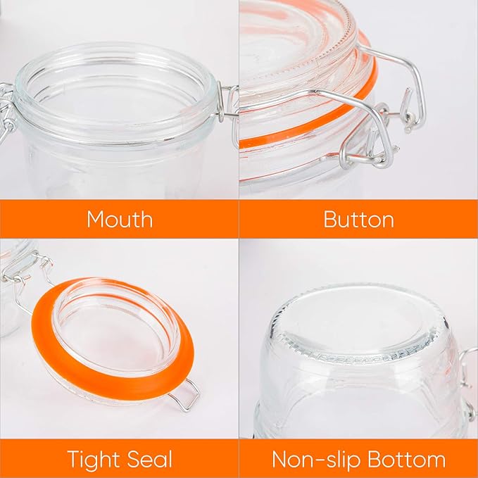 Small Glass Jars With Airtight Lids, Glass Spice Jar 5 oz,Maosn Jars With Leak Proof Rubber Gasket 150ml,Glass Storage Containers With Hinged Lid,Kitchen Canisters 12 Pack - Image 3