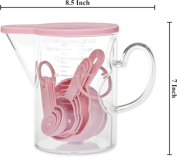 Measuring Cups and Measuring Spoons Set of 10 Pieces, Supreme Housewares Plastic Multi-Purpose Home Essentials Cooking, and Baking Tools BPA Free Dishwasher Safe for Liquid and Dry (Pink) - Image 2