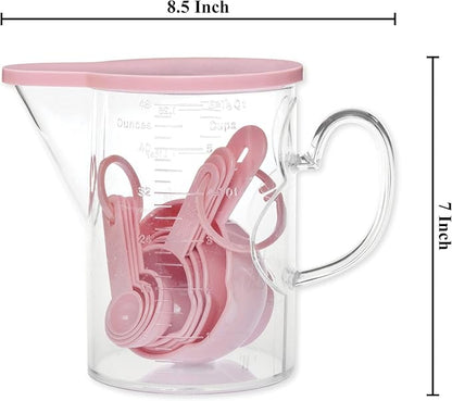Measuring Cups and Measuring Spoons Set of 10 Pieces, Supreme Housewares Plastic Multi-Purpose Home Essentials Cooking, and Baking Tools BPA Free Dishwasher Safe for Liquid and Dry (Pink) - Image 2