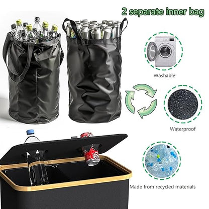 Recycling Bin Kitchen Indoor Home 40 Gallon 156L Recycle Bin with Lid 2 Removeable Reusable Inner Bag Bottle Can Glass Waste Plastice,Big Black - Image 4