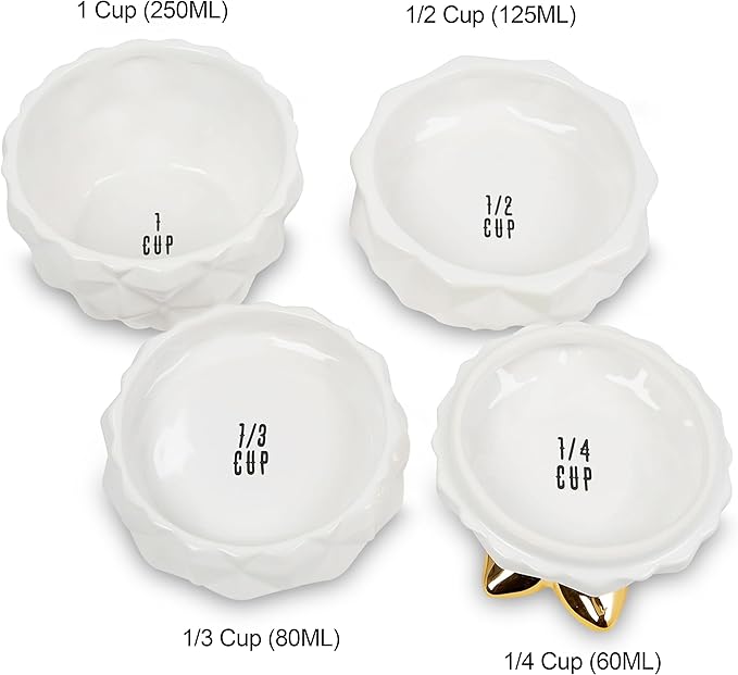 Set of 4 Decorative Pineapple Shaped Stackable Ceramic Kitchen Measuring Cups in 4 Assorted Sizes - Image 5