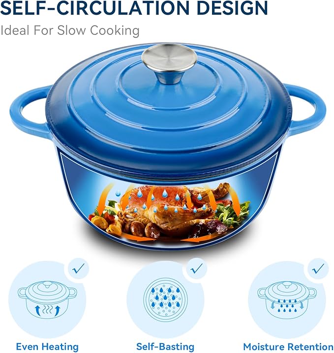 Miereirl 4.5 Quart Enameled Dutch Oven Pot with Lid, Cast Iron Dutch Oven with Dual Handles for Bread Baking, Cooking, Non-stick Enamel Coated Cookware (Dark Blue) - Image 2