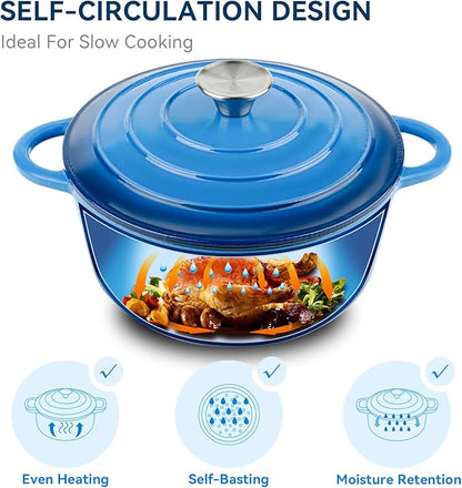 Miereirl 4.5 Quart Enameled Dutch Oven Pot with Lid, Cast Iron Dutch Oven with Dual Handles for Bread Baking, Cooking, Non-stick Enamel Coated Cookware (Dark Blue) - Image 2