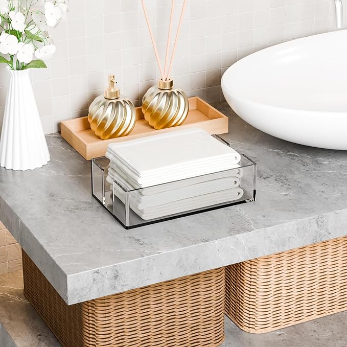 Yieach Bathroom Paper Towel Holder,9 Inch Modern Acrylic Napkin Holder fo r Disposable Guest Towel,Clear Hand Towel Tray,Flat Napkin Holders for Paper Bapkins,Napkin Dispenser for Home,Hotel,Office