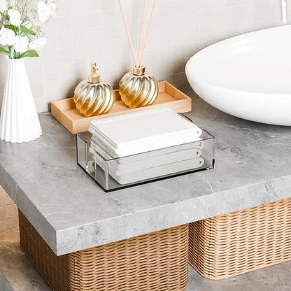 Yieach Bathroom Paper Towel Holder,9 Inch Modern Acrylic Napkin Holder fo r Disposable Guest Towel,Clear Hand Towel Tray,Flat Napkin Holders for Paper Bapkins,Napkin Dispenser for Home,Hotel,Office