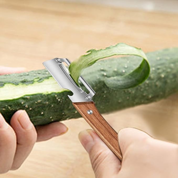 Zero Snag Wooden Peeler, Multifunctional Vegetable Peeler for Kitchen, Premium Vegetable Peeler with Wooden Handle and Bottle Opener, Peeler for Fruit Apple Potato Pumpkin Papaya Zucchini