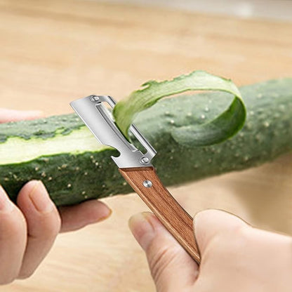 Zero Snag Wooden Peeler, Multifunctional Vegetable Peeler for Kitchen, Premium Vegetable Peeler with Wooden Handle and Bottle Opener, Peeler for Fruit Apple Potato Pumpkin Papaya Zucchini
