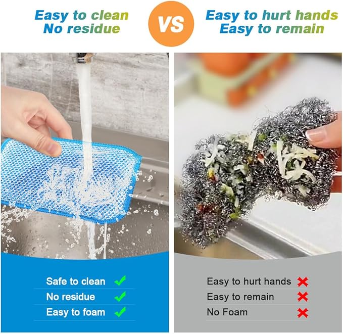 HOMEXCEL 12 Pack Scrub & Wipe Cloths, Scrub Sponges with Non-Scratch Wire Dishwashing Rag for Kitchen, All-Purpose Cloth for Dishes, Pots, Pans, Non-Stick Cookware, Countertops (Blue) - Image 3