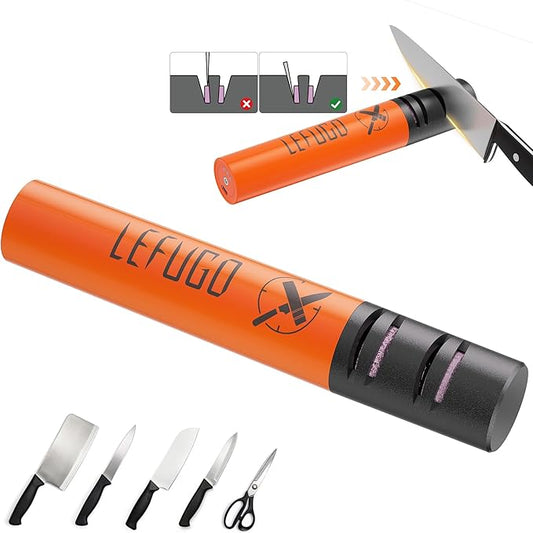 Electric Knife Sharpener, 3 Speed Max 7000RPM Handheld Sharpener for Kitchen Knives, Electric Knife Sharpening Tool of Portable Cordless Rechargeable 2000mAh (Orange) by LEFUGO
