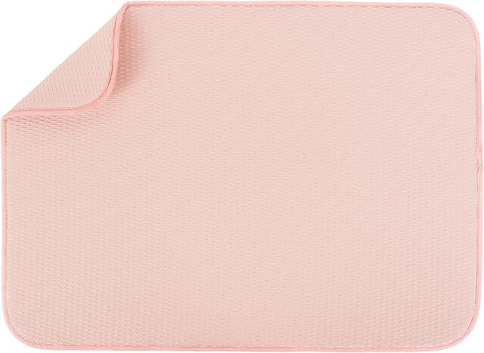 S&T INC. Dish Drying Mat XL, 18” x 24”, Absorbent Microfiber Kitchen Counter Mat, Drying Pad for Dishes, Utensils, Pots and Pans, Extra Large, Diamond Texture, Pink by STINC