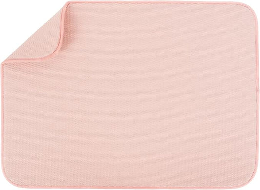 S&T INC. Dish Drying Mat XL, 18” x 24”, Absorbent Microfiber Kitchen Counter Mat, Drying Pad for Dishes, Utensils, Pots and Pans, Extra Large, Diamond Texture, Pink by STINC