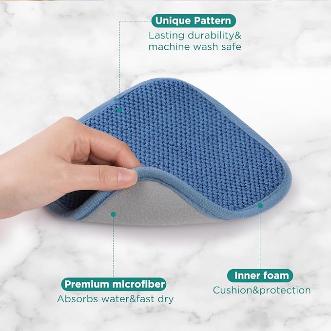 GeeRic Microfiber Dish Drying Mat, Super Absorbent Kitchen Dish Drying Pad, Reversible for Countertop, 7*7 inch Blue - Image 3