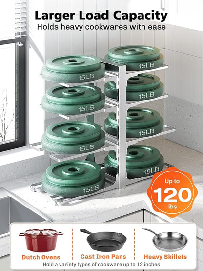 MUDEELA 8-Tier Pots and Pans Organizer under Cabinet, 15.83" Height Heavy Duty Pot Pan Organizer Kitchen Cabinet Organization and Storage, Adjustable Pot Rack for Frying Pan, Cast Iron Skillet, Sliver - Image 4