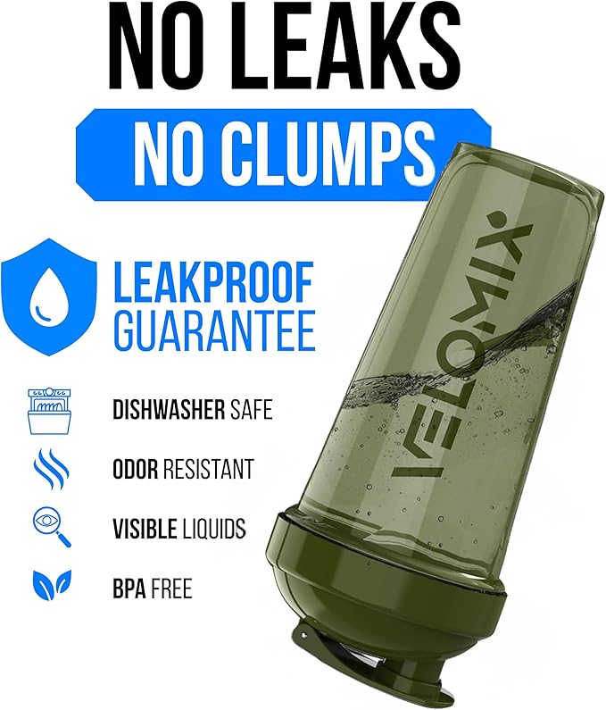 VELOMIX -2 Pack- 28 oz Protein Shaker Bottles for Protein Mixes - 2x Wire Whisk | Leak Proof Shaker Cups for Protein Shakes and Pre Workout | Protein Shaker Bottle Pack (A2) Blue/Green