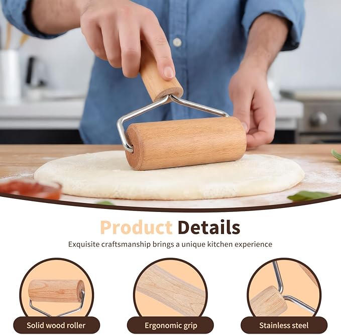 Pastry and Pizza Baking Roller Pin, Non Stick Wood Rolling Pins for Baking(T-Shape) - Image 5