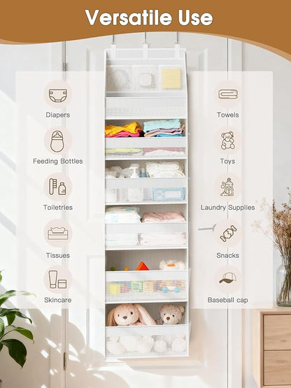 Criusia Over the Door Organizer, Heavy-Duty 6-Shelf Hanging Storage with 13 Mesh Pockets, 55lbs Capacity Behind the Door Storage for Nursery, Bathroom, Bedroom, and Dorm, White - Image 8