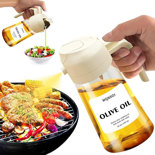 2 in 1 Glass Oil Sprayer & Dispenser,16oz/470ml Olive Cooking, Air Fryer, and Salad, for Kitchen Gadgets and Air Fryer Accessories, w/Stickers (White) by Unknown