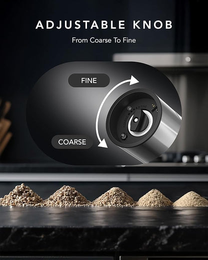 FORLIM Electric Salt and Pepper Grinder Set Rechargeable, Auto Salt and Pepper Grinder set with Charging Base, Adjustable Coarseness, LED Light, Automatic Salt Grinder Refillable,Pepper Shakers Set - Image 7