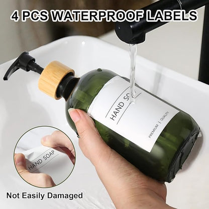 KASUNTING Green Soap Dispenser, Plastic Bathroom Soap and Lotion Dispenser Set with Bamboo Pump, 2 Pack 17 Fl Oz Hand and Dish Soap Dispensers Set for Bathroom, Refillable Liquid Soap Bottles - Image 4
