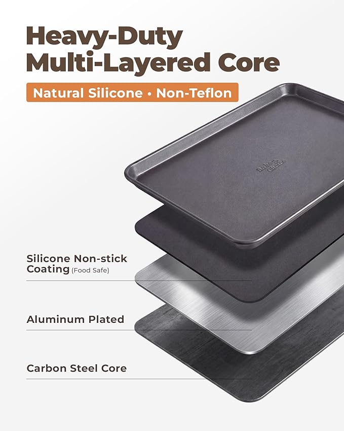 Bake Choice 2 Pack Half Sheet Pans 18x13 In with 100 Pcs Parchment Paper, Heavy Duty Carbon Steel, Warp Resistant Nonstick Baking Sheet, Commercial Grade Cookie Sheets for Oven Baking Roasting - Image 4