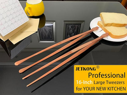 JETKONG 2 Pcs 16-Inch Extra-Large Kitchen Tweezers and Tongs - Giant Stainless Steel Food Tweezers - Rose Gold - Image 4