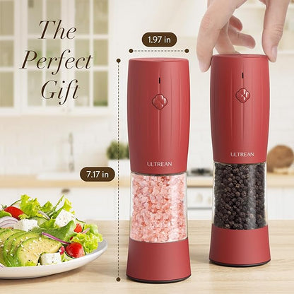 Ultrean Electric Salt and Pepper Grinder Set, USB-C Rechargeable, Salt and Pepper Shakers Spice Mill with 6 Adjustable Coarseness LED Light Larger Capacity, Kitchen Gadget, Gift for Women Mom, Red