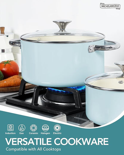 MICHELANGELO Pots and Pans Set Non Stick, 8-Piece Ti-infused Ceramic Cookware Set with Silicone Utensils - Induction Compatible, Oven Safe, PFOA-Free, Blue - Image 3