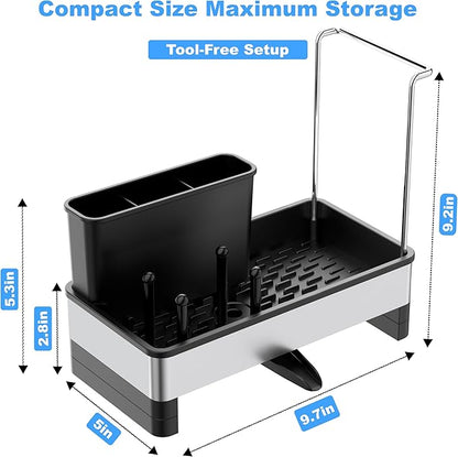 Kitchen Sink Caddy Organizer, Stainless Steel Sponge Holder, Kitchen Caddy Sink Organizer with Dish Brush Holder and Dishcloth Rack, Rustproof Dish Sponge Drying Rack for Countertop Storage - Image 7