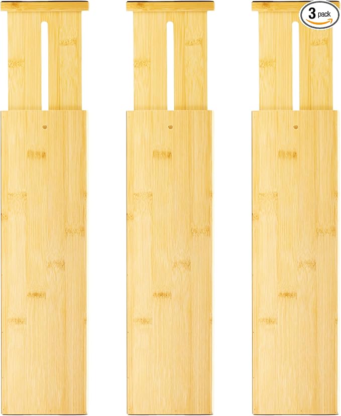VaeFae 3 Pack Bamboo Drawer Dividers, 4" High Adjustable 16.6" - 21.8" Clothes Drawer Organizers, Expandable Separators for Bedroom/Bathroom/Kitchen/Office Storage by VaeFaeDirect