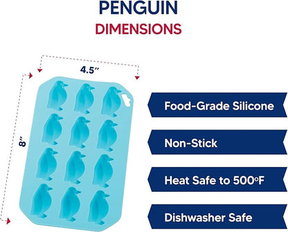 HIC Kitchen Silicone Penguin Ice Tray, Non-Stick, Makes 12 Penguins