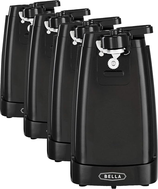 bella Electric Can Opener and Knife Sharpener,Removable Cutting Lever,Cord Storage,Stainless Steel Blade,Black,(Pack of 4) by bella